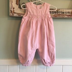 Pink smocked corduroy  romper. Size 6-9 months